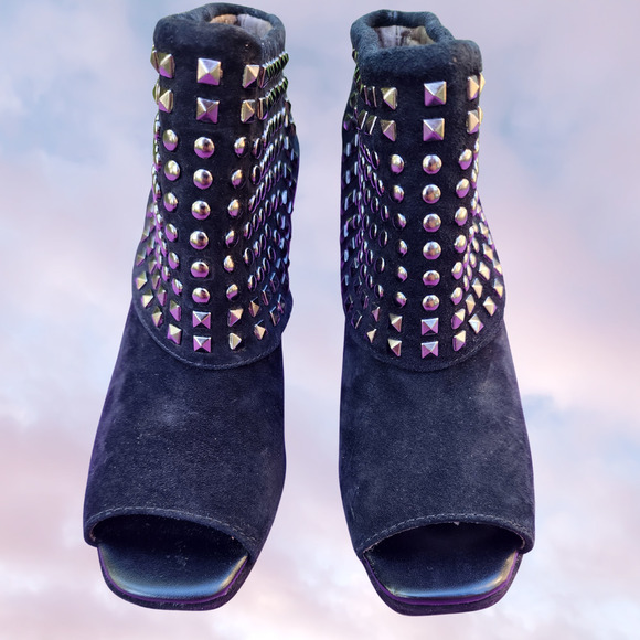 Y2k Kenneth Cole Reaction Black with Silver Studs Ankle Bootie Open Toe Sz 7.5 - Picture 3 of 4